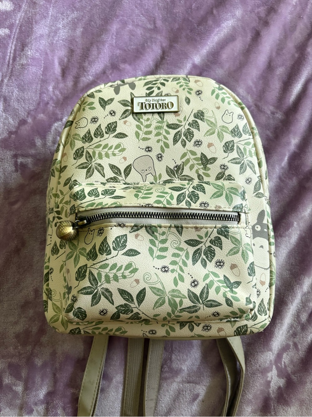 My Neighbor Totoro Leaf Print Mini Backpack - Cream & Green